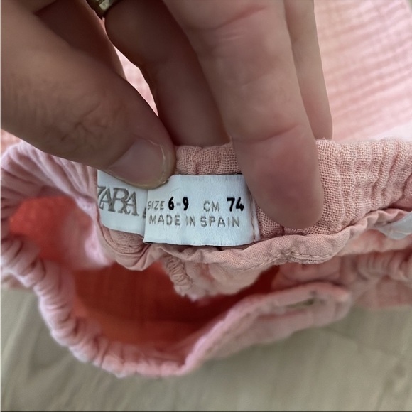 Zara Girls Textured Cotton Button Harem Pants in Pink Sz 6-9 Months - Picture 6 of 6